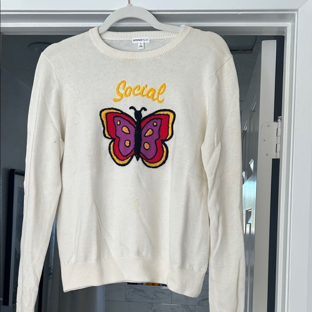 MNM Couture Cream Sweater with Butterfly Design